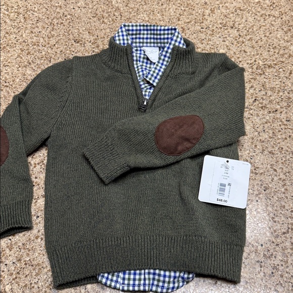 Starting Out Boy’s Quarter Zip Sweater with Brown Elbow Patches & Check Shirt - Picture 6 of 10
